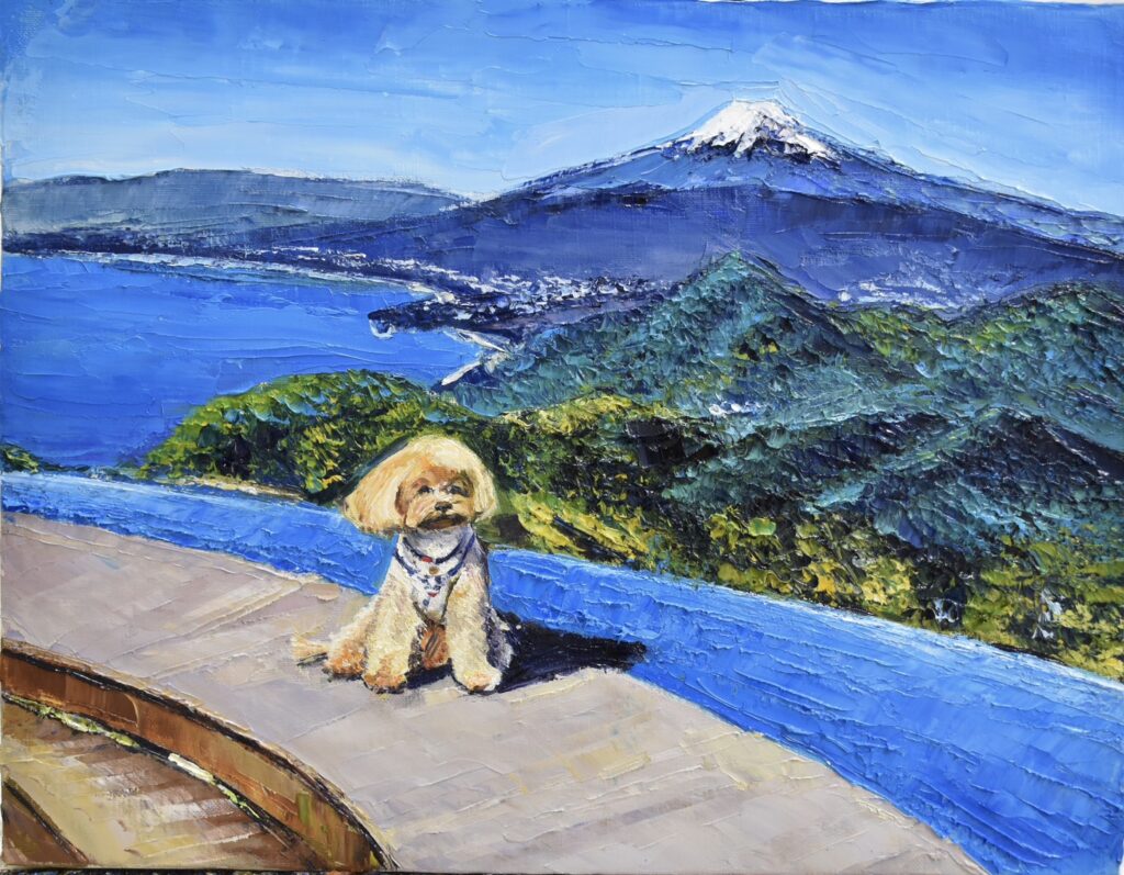 ペットと風景のオーダーメイド絵画の制作事例